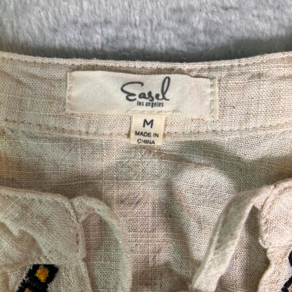 Easel Mini Linen Blend Halter Dress Womens M Boho Embroidered Cottagecore Flowy - Picture 5 of 9